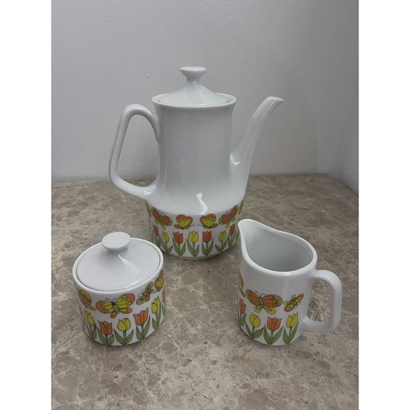 Vintage Trimont Ware Mod tulip & butterfly  tea Service Coffee set 60’s Japan - Picture 2 of 9